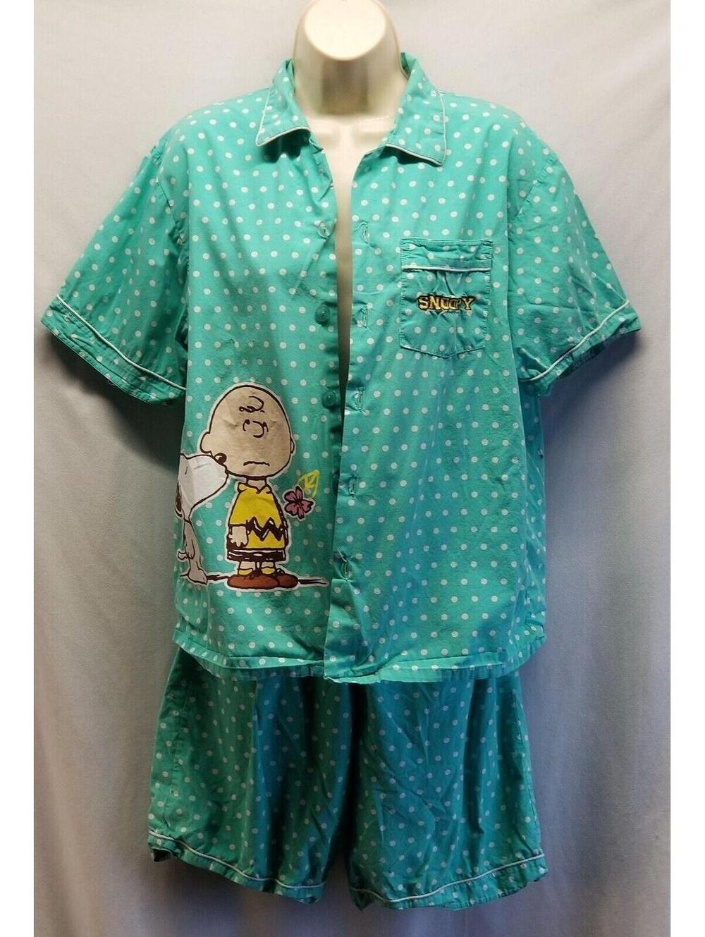 Cool Planet Snoopy Pajama Short Set Size (F) One Size Youth Button Up (flaw)